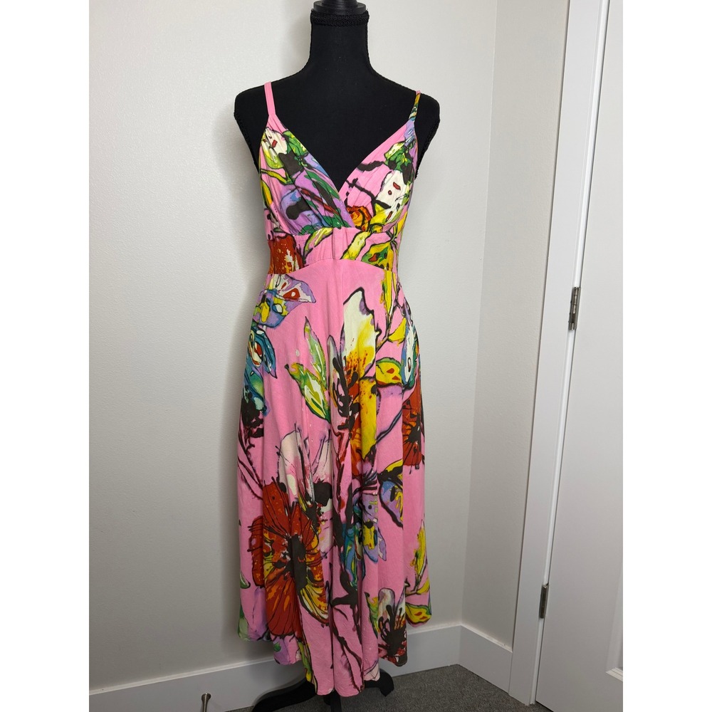 Jams World Marseille Mars Floral Midi Dress Pink Rayon Made in Hawaii Small